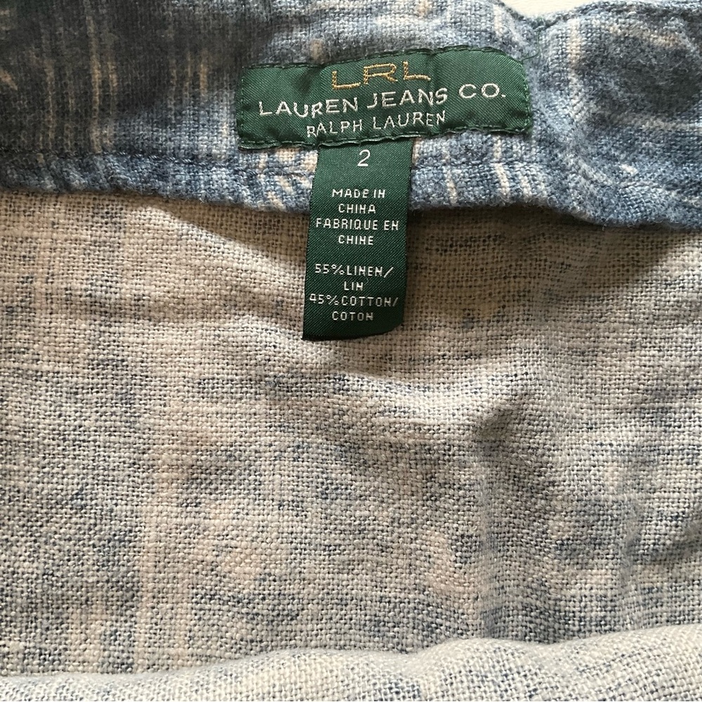 LRL Lauren Jeans Co. Ralph Lauren Skirt Indigo Linen Blend Ruffle Tiered Size 2 - Picture 3 of 9